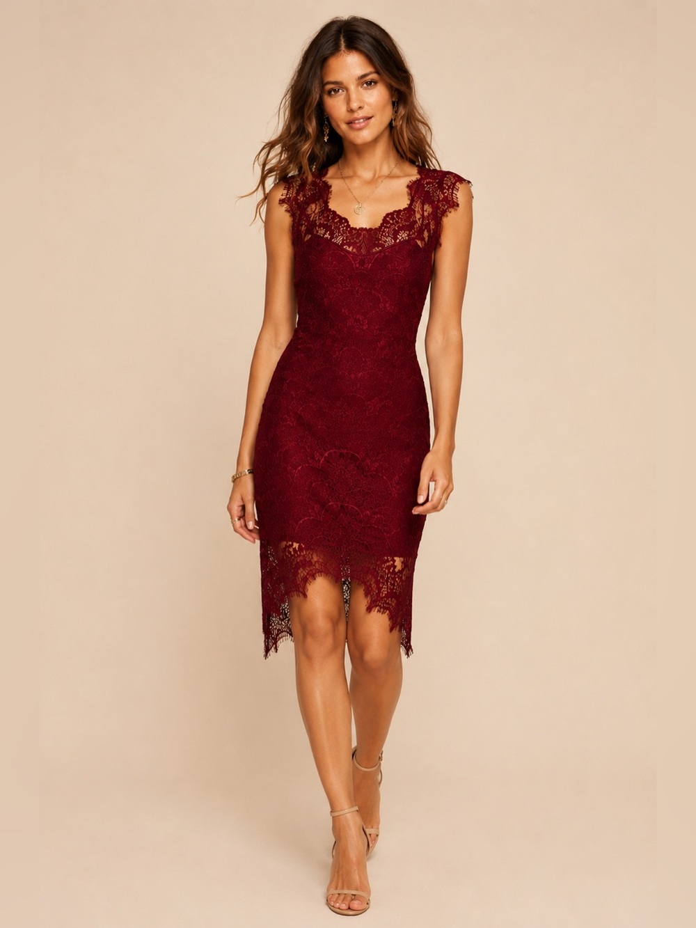 Free‎ People Intimately Burgundy Lace Dress Romantic Boho Wedding Guest Midi